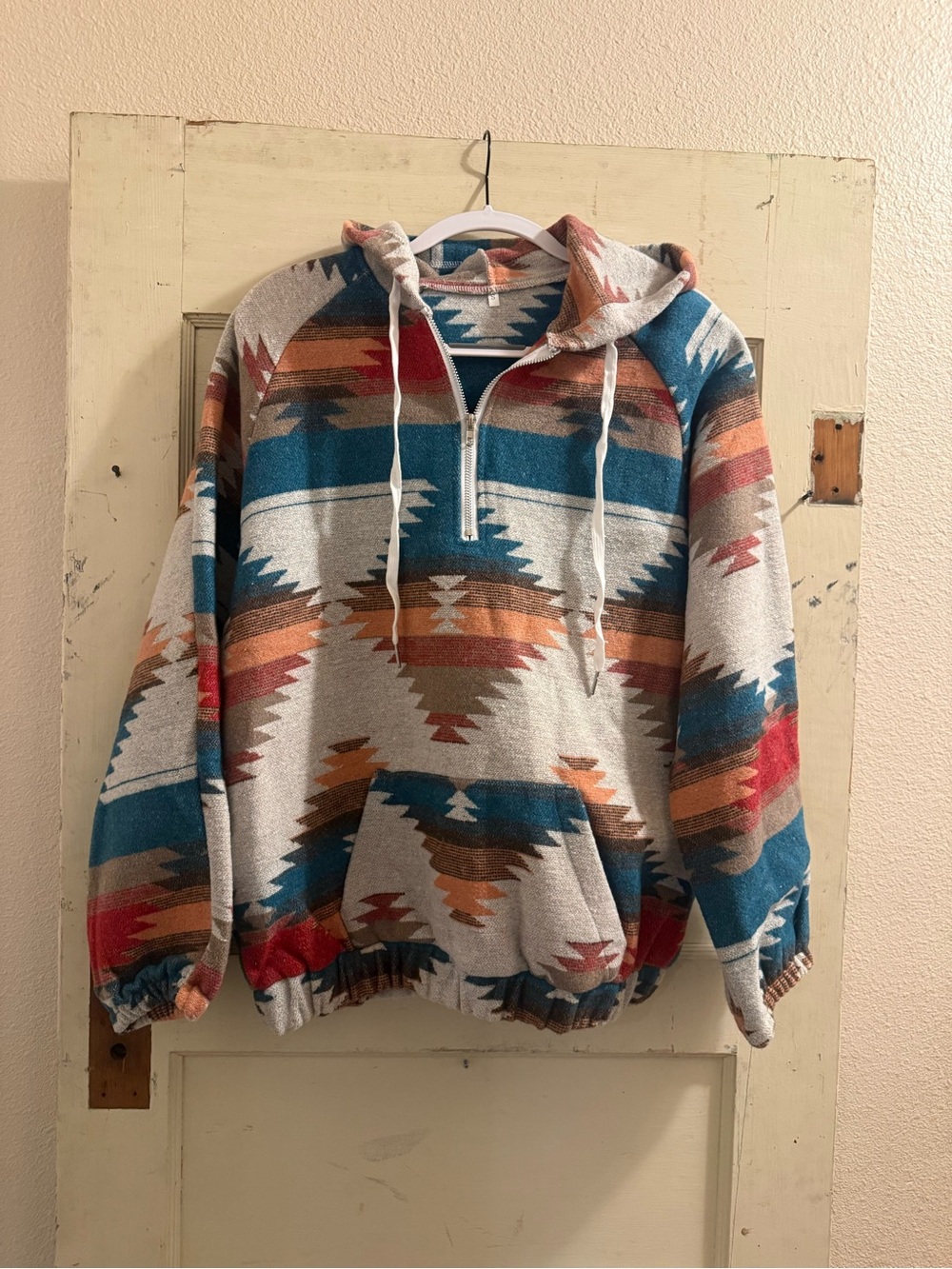 Southwestern Aztec Print Quarter Zip Hoodie Pullover Size Small